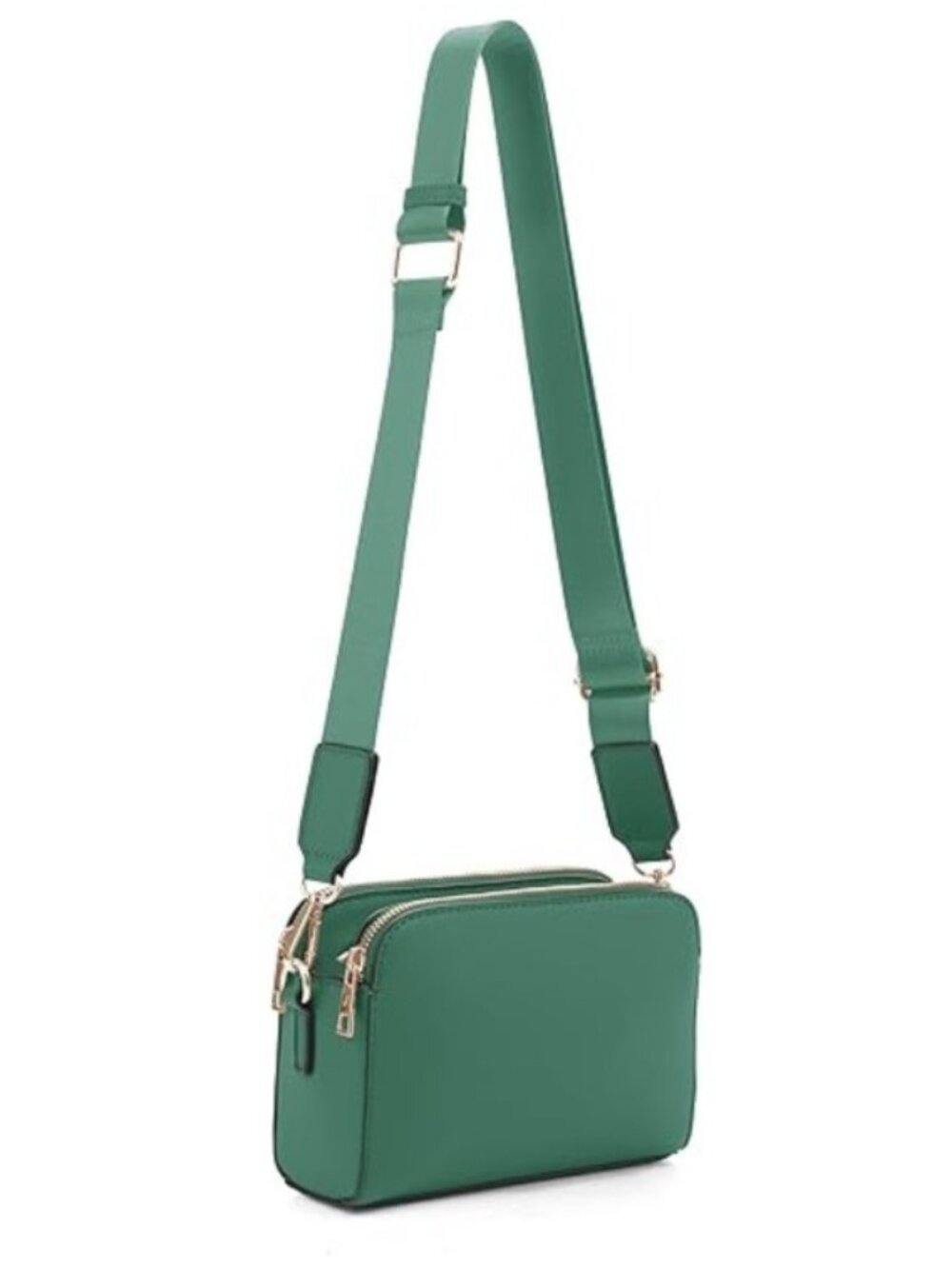 Women Triple Zip Crossbody Bag Small Camera Purse Wide Strap Trendy Bag